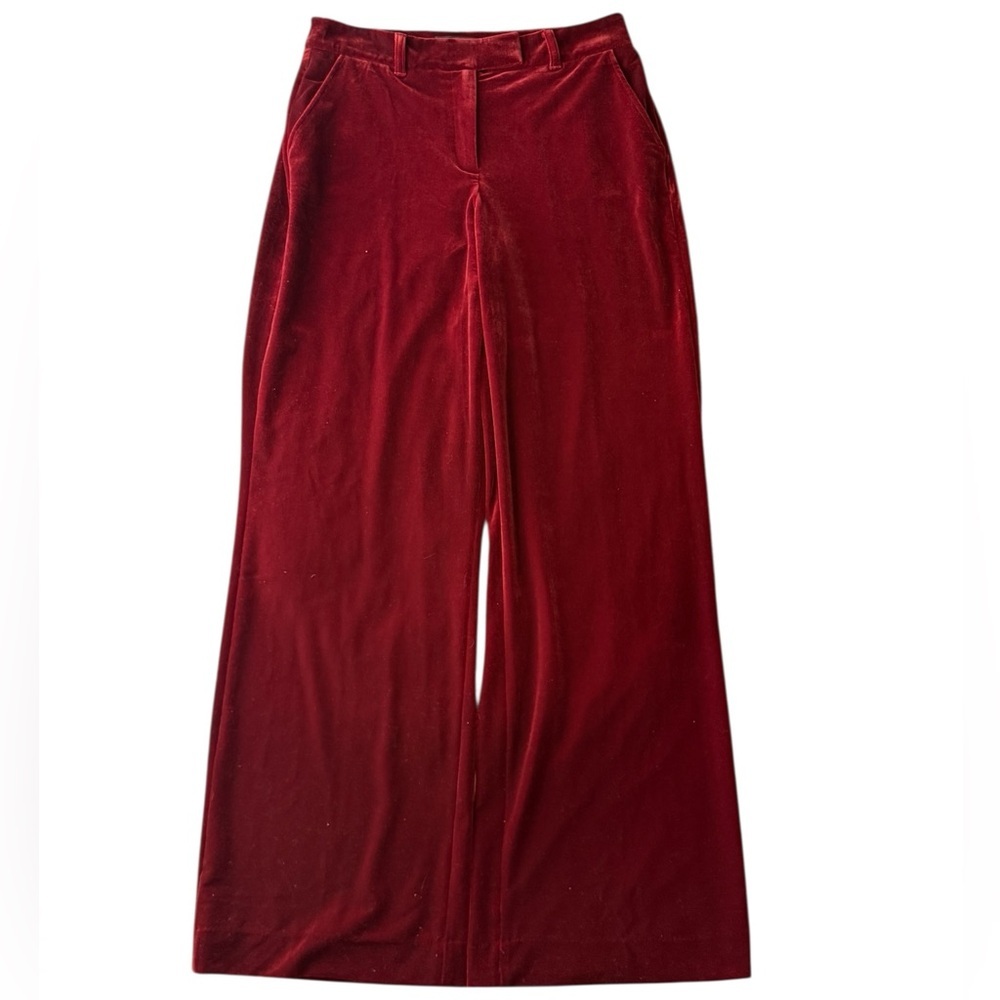 White House Black Market Rich Burgundy Lush Velvet Wide Leg Holiday Luxe Trouser